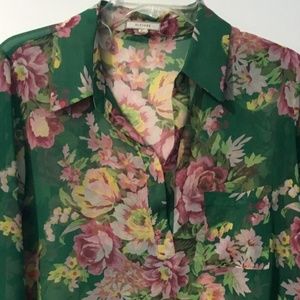 Pleione Floral sheer Long sleeves blouse green